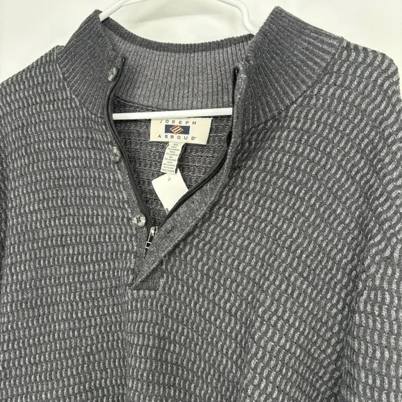 NWT Joseph Abboud Sweater XL Gray Merino Wool Blend Quarter Zip Button Pullover - Picture 2 of 8